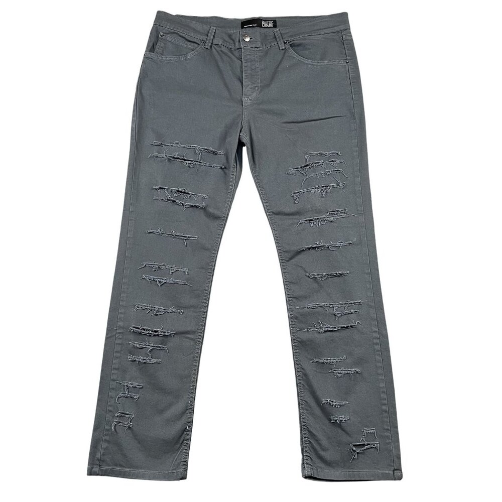 Rustic‎ Dime Pants Mens 36 Taper Fit Ripped Destructed Denim Stretch Grey
